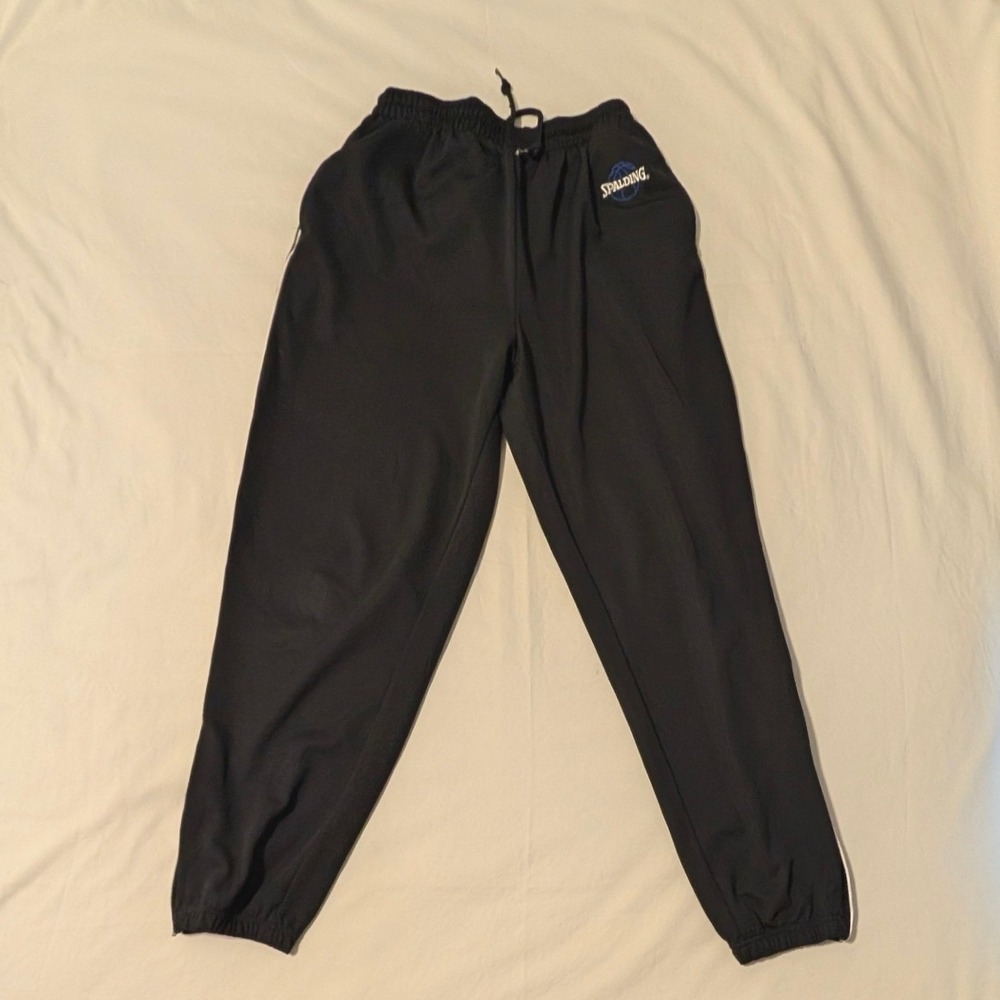 Spalding Men's Black Athletic Track Pants White Stripe Large Joggers Sweatpants